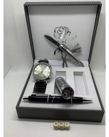 COFFRET HOMME MONTRE CARRE ARGENT